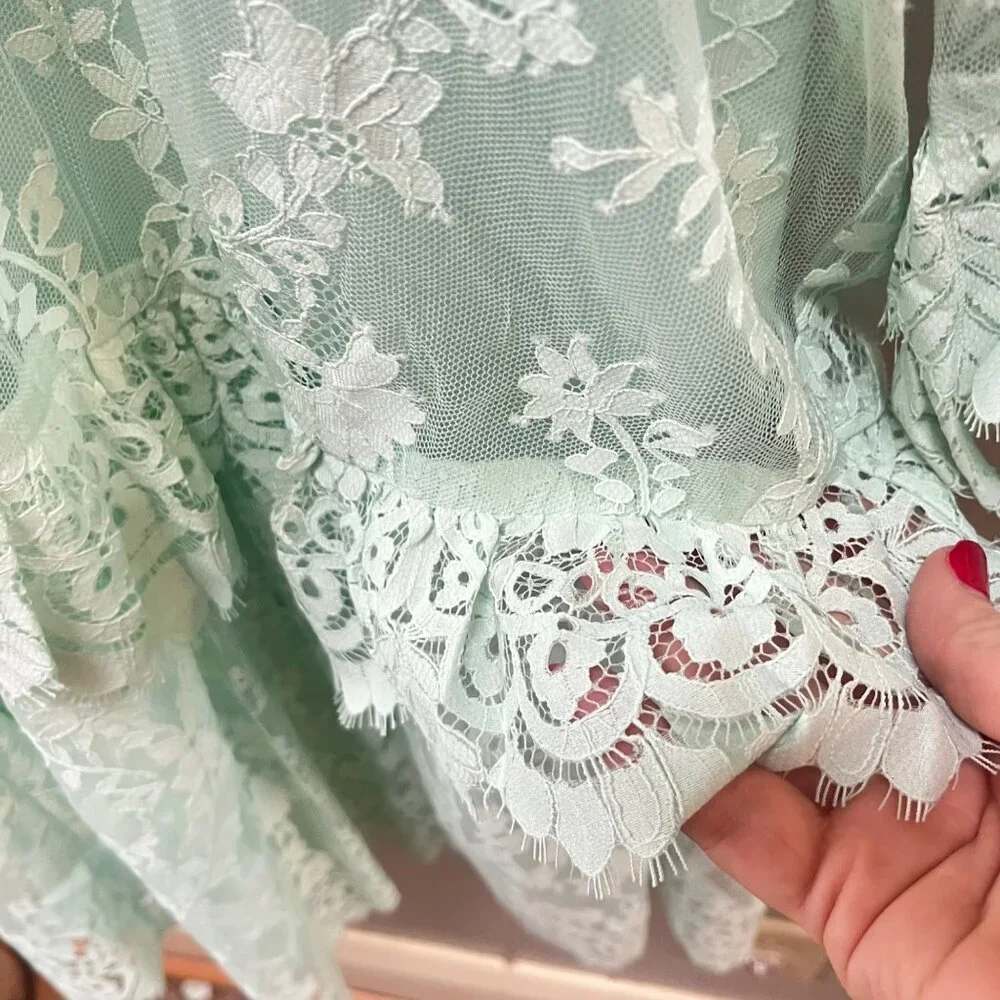 New J. Crew Three-quarter-sleeve‎ dress in chantilly lace Mint Green- Sz. 0
